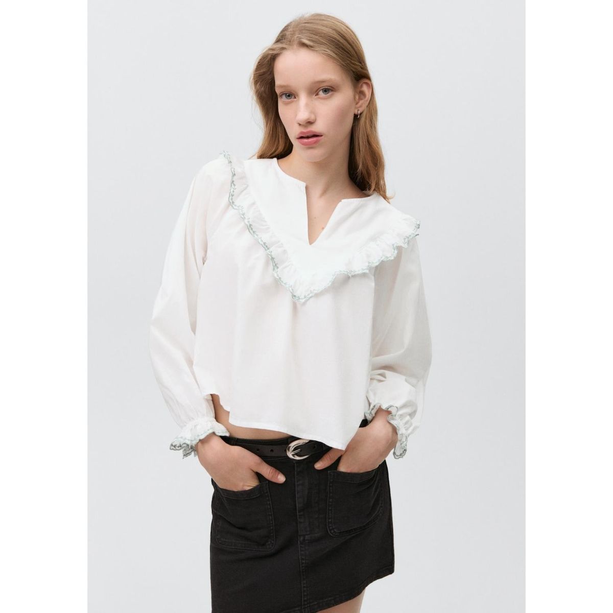 MANGO TEEN - Blusa Manga Larga 100% Algodón Mujer Mango Teen