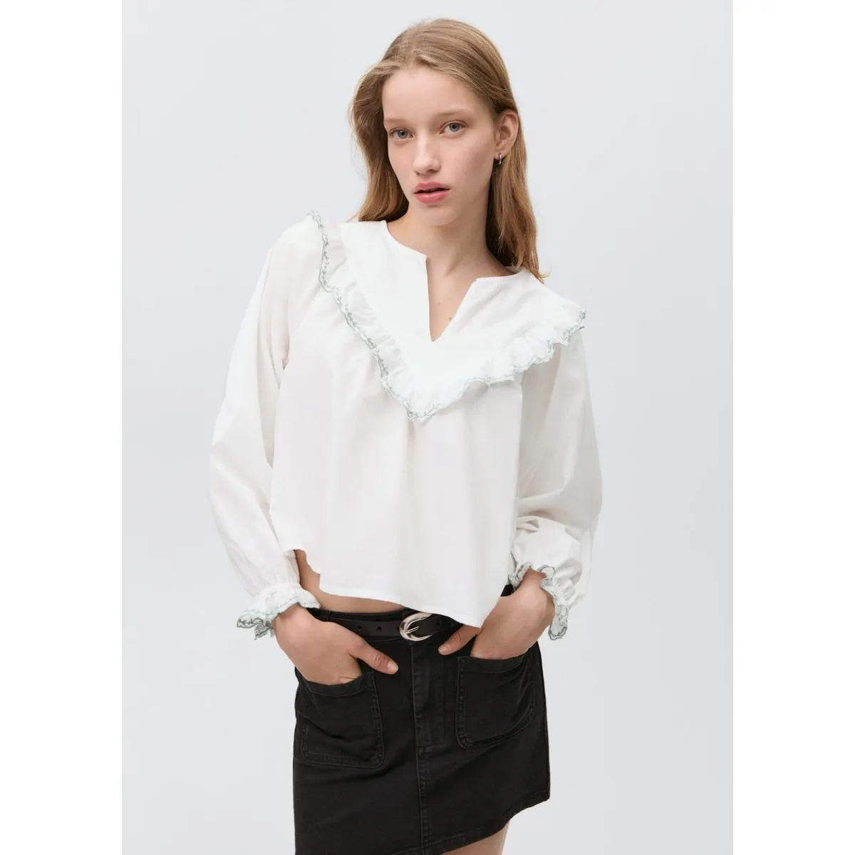 MANGO TEEN - Blusa Manga Larga 100% Algodón Mujer Mango Teen