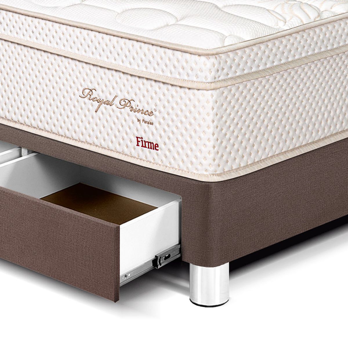 PARAISO - Dormitorio Royal Prince Firme Con Cajones Queen Chocolate + 2 Velador Repisa + 2 Almohadas Viscoelásticas