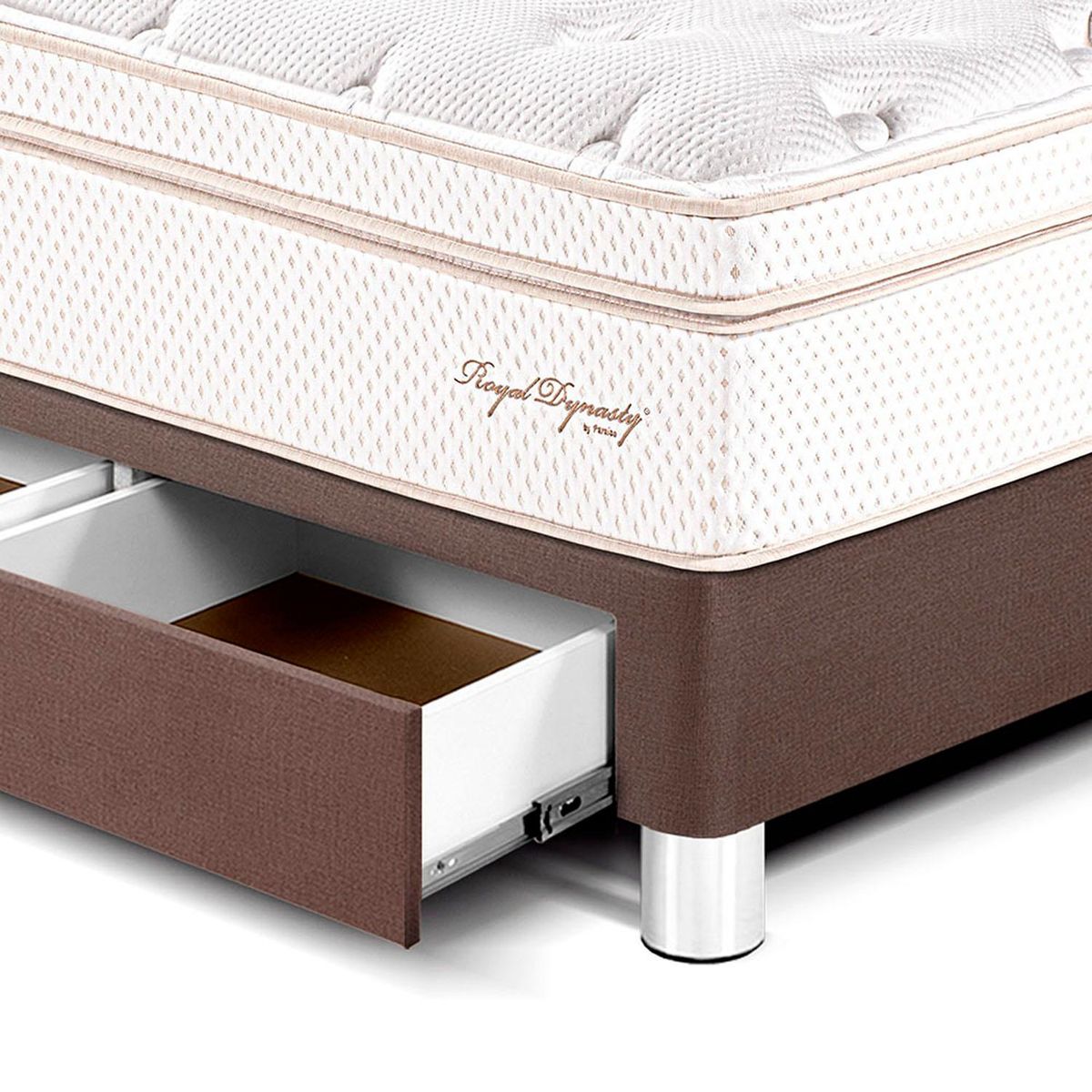 PARAISO - Dormitorio Con Cajones Royal Dynasty Blocks Queen + 2 Veladores Moon + 2 Almohadas Viscoelásticas + Protector