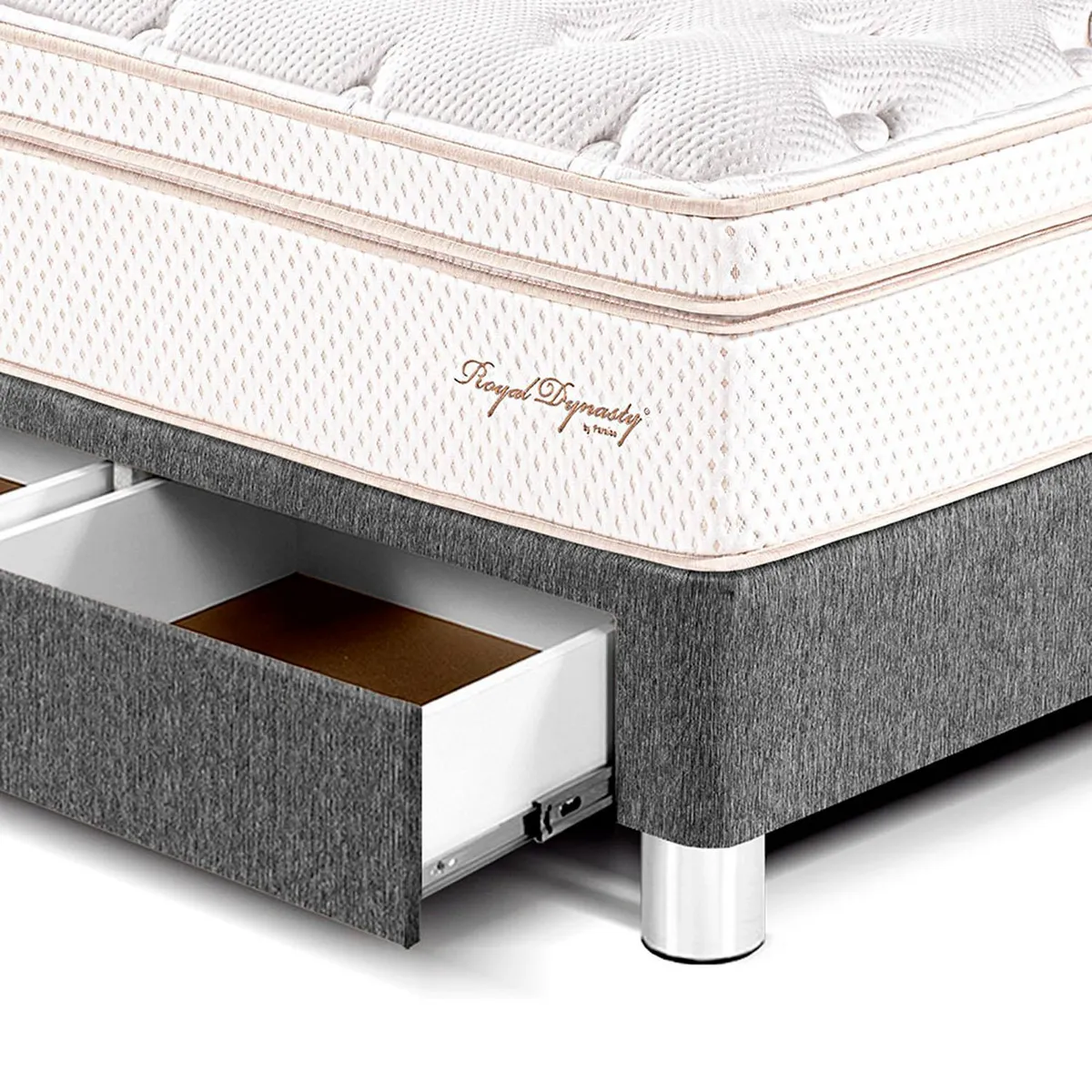 PARAISO - Dormitorio Con Cajones Royal Dynasty Blocks Queen + 2 Veladores Moon + 2 Almohadas Viscoelásticas + Protector