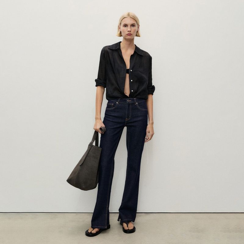 MANGO - Jean Flare Tiro Alto Mujer Mango