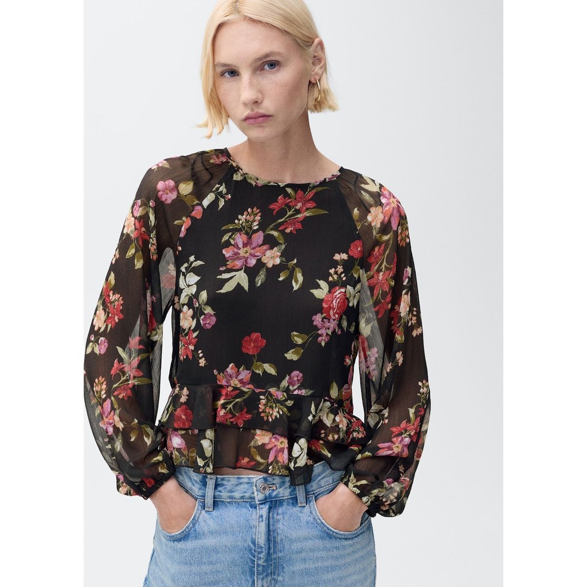 MANGO - Blusa Manga Larga Casual Mujer Mango