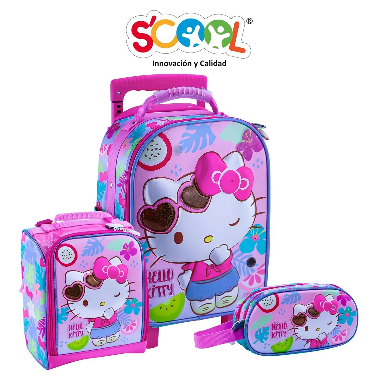 SCOOL - Set Maleta Mediana A4 3d Magic Premium Hello Kitty