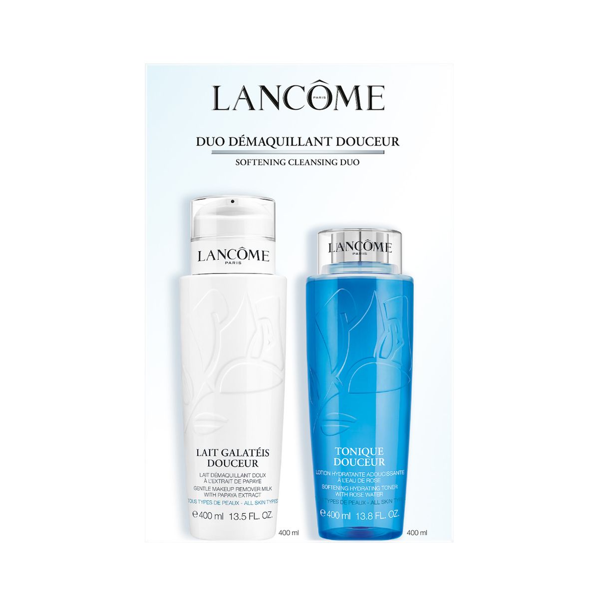 LANCOME - Set de Limpieza Douceur Limpiador y Tónico, 400 ml c/u