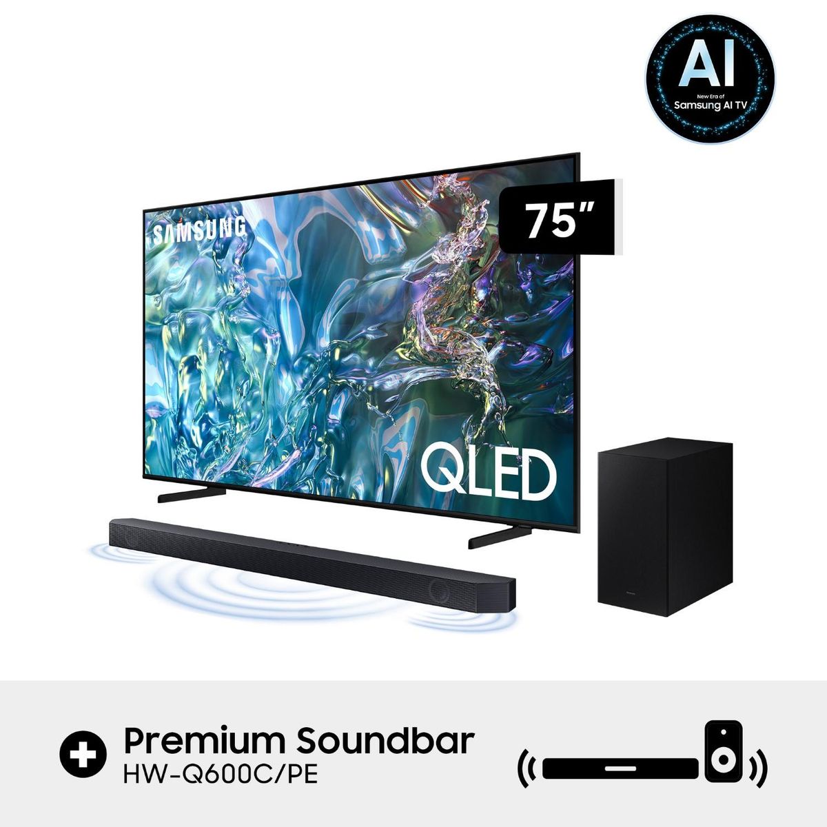 SAMSUNG - Televisor 75" Qled 4k Qn75q60dagxpe + Soundbar Hw-q600c