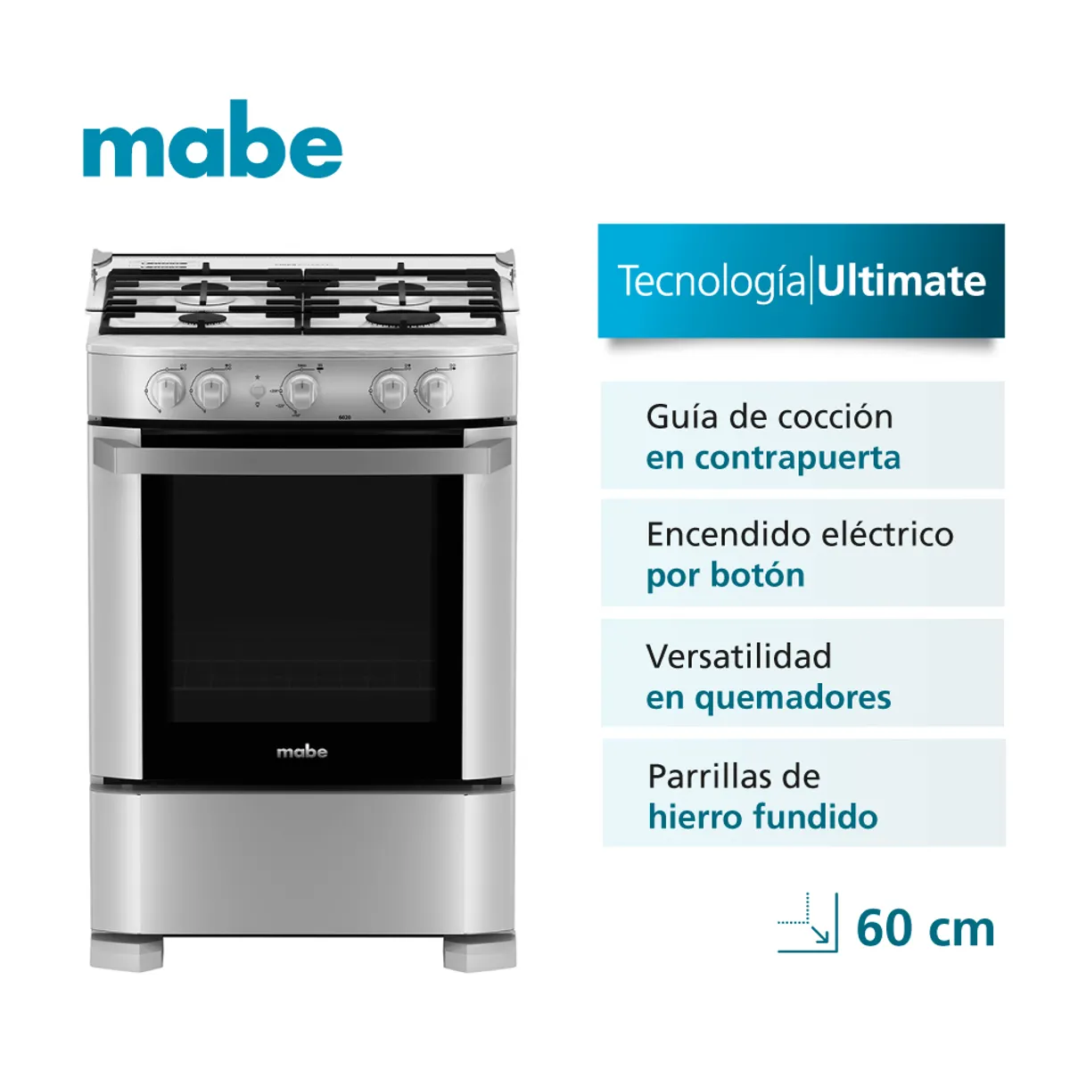 MABE - Cocina a Gas 60Cm 4 Hornillas Silver CMP6020FG1
