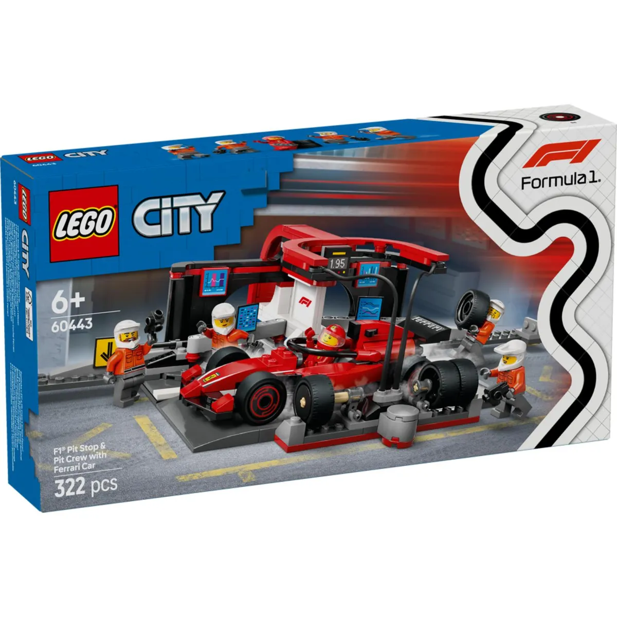LEGO - Carro F1 Parada En Boxes Y Equipo De Mecánicos Ferrari Fórmula 1 Lego 60443