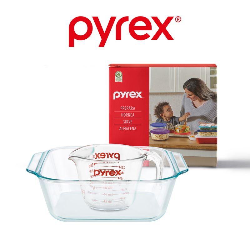 PYREX - Set X2 Fuente Profunda 2.5lt +taza Medidora 250ml Pyrex