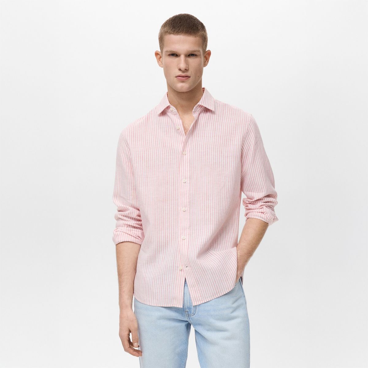 MANGO - Camisa Lino Rayas Regular Fit Hombre Mango Man