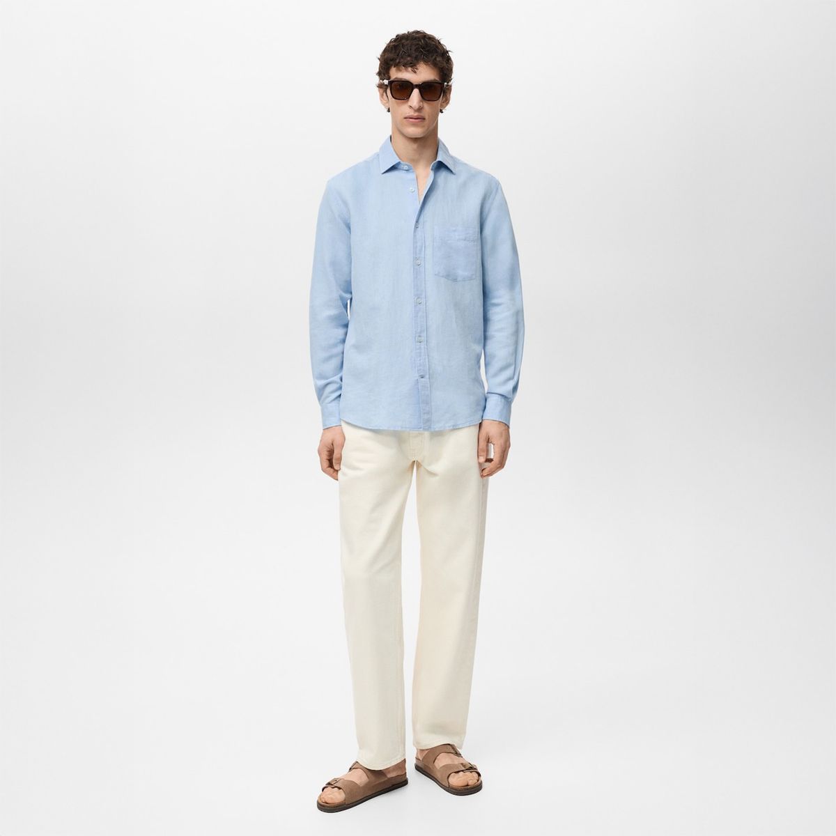 MANGO - Camisa Lino Bolsillo Mango Man