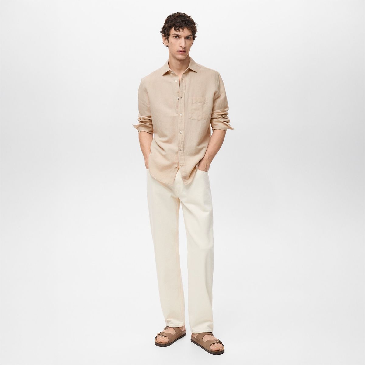 MANGO - Camisa Lino Bolsillo Mango Man