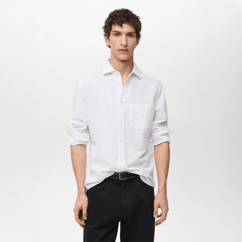 MANGO - Camisa Lino Bolsillo Hombre Mango Man