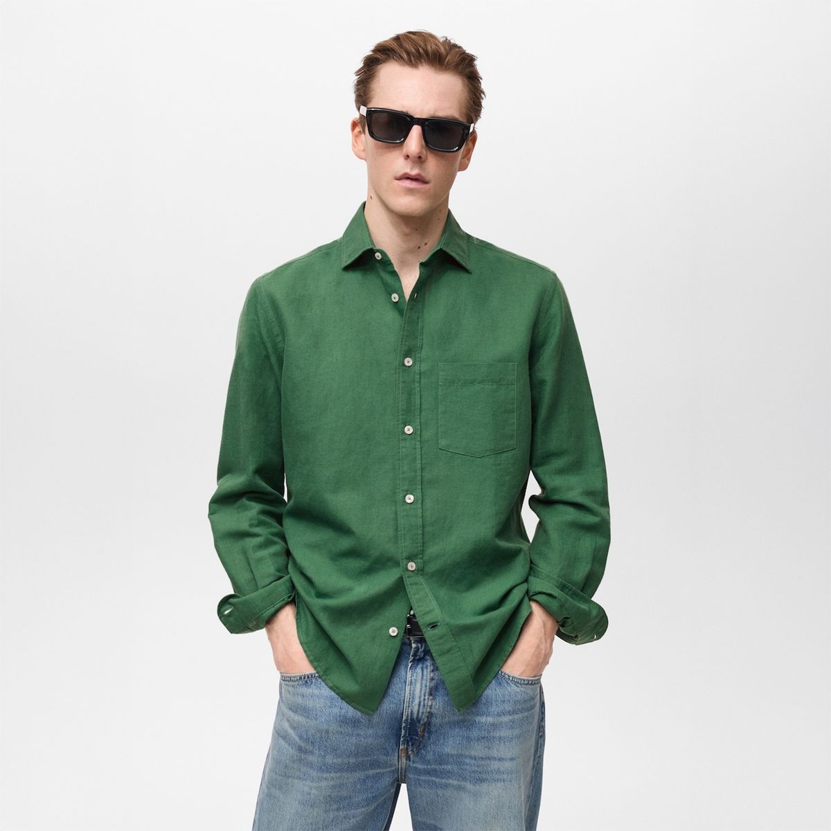 MANGO - Camisa Lino Bolsillo Mango Man