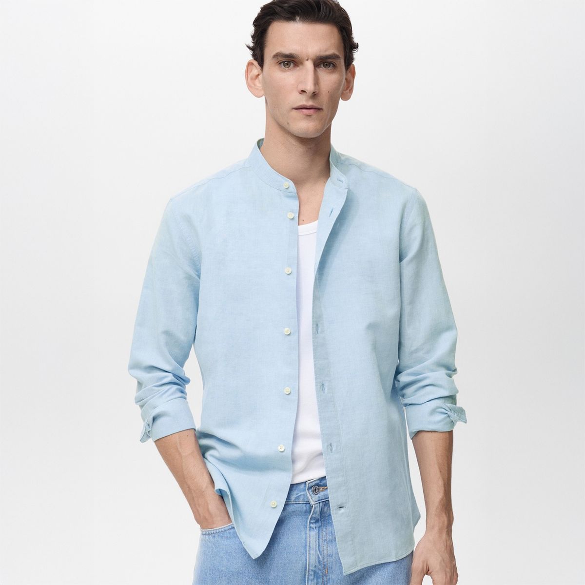 MANGO - Camisa Lino Casual Hombre Mango Man