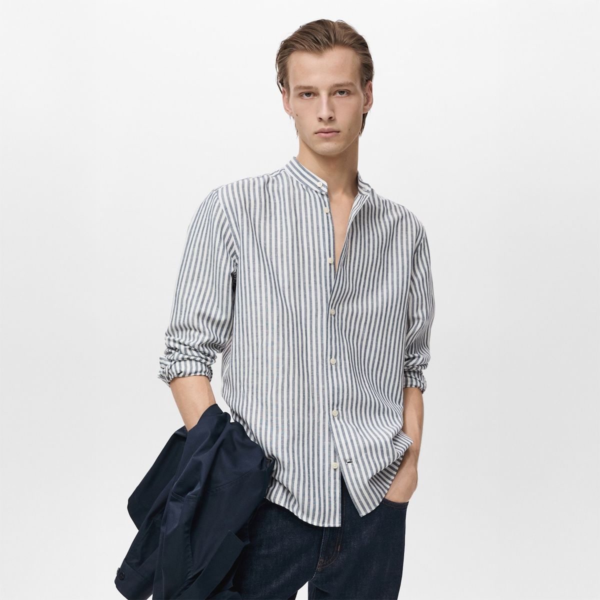 MANGO - Camisa Lino Rayas Hombre Mango Man