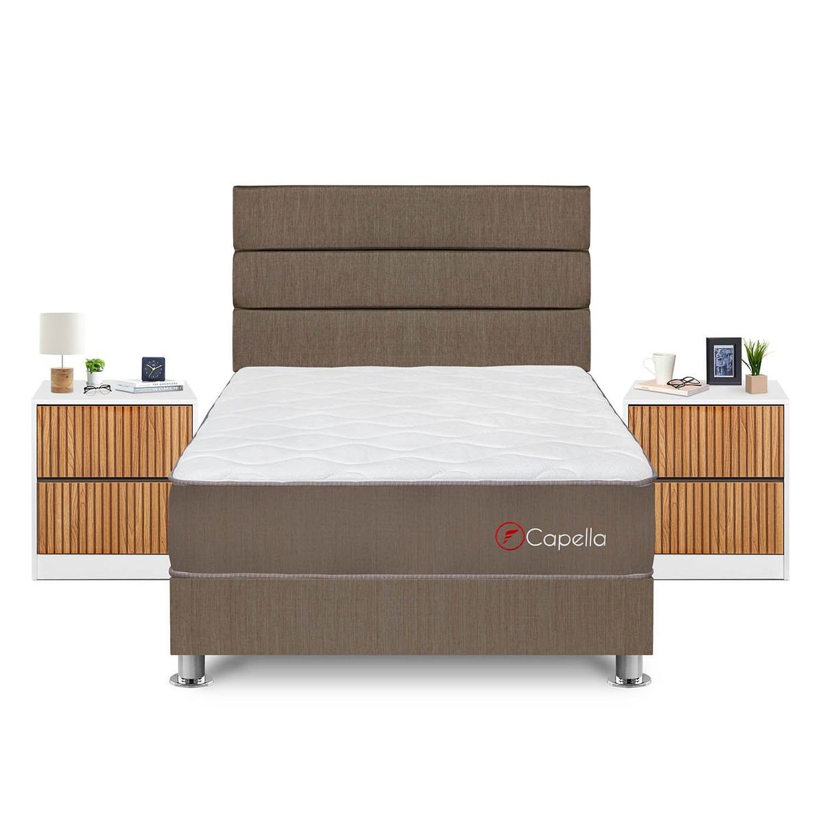 FORLI - Dormitorio Capella 2plz Marron + Velador Roma + Almohada + Protector