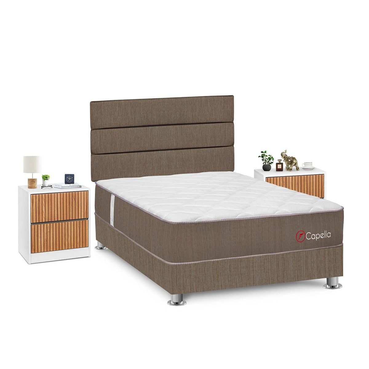 FORLI - Dormitorio Capella 2plz Marron + Velador Roma + Almohada + Protector