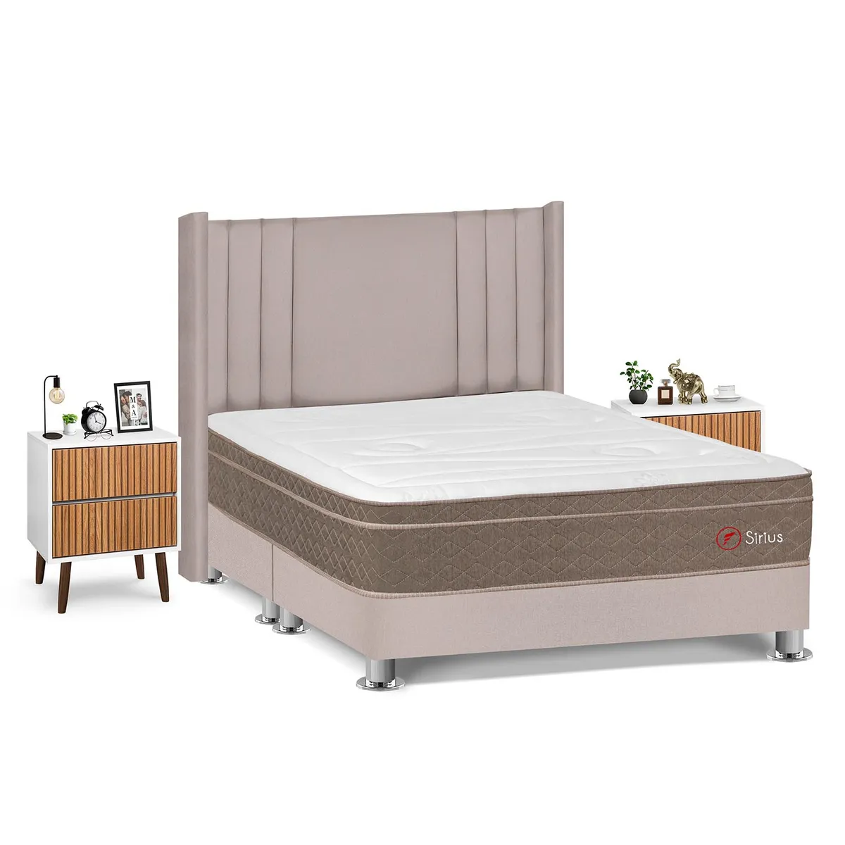 FORLI - Dormitorio Sirius King Beige + Velador Milan + Almohada + Protector