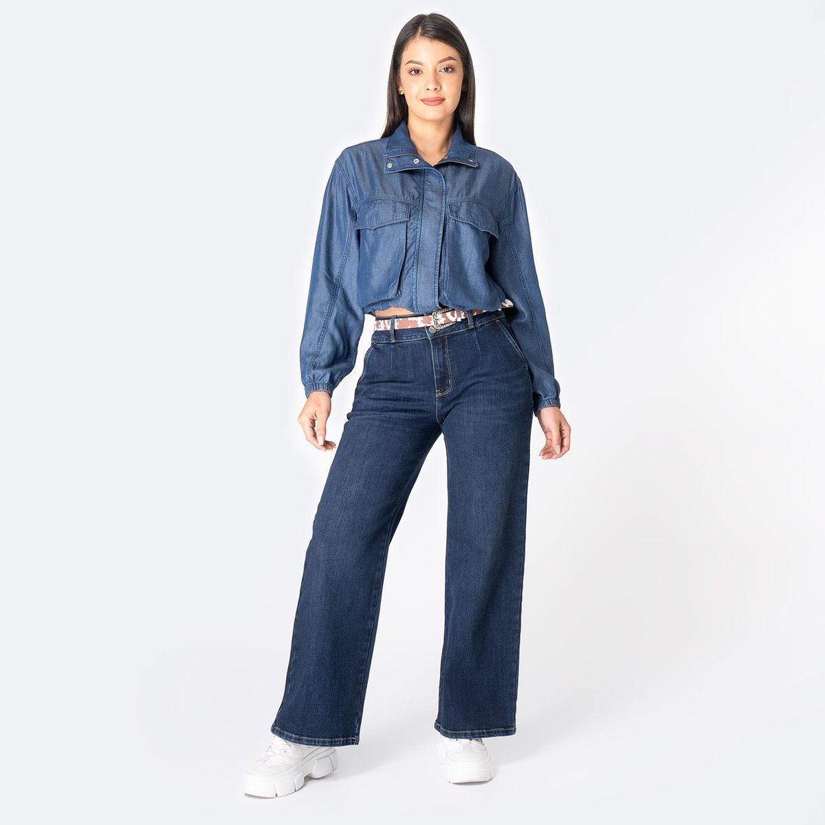PIONIER - Blusa Jean Manga Larga Casual Mujer Pionier