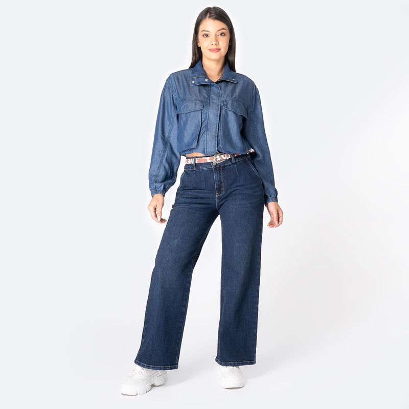 PIONIER - Blusa Jean Manga Larga Casual Mujer Pionier
