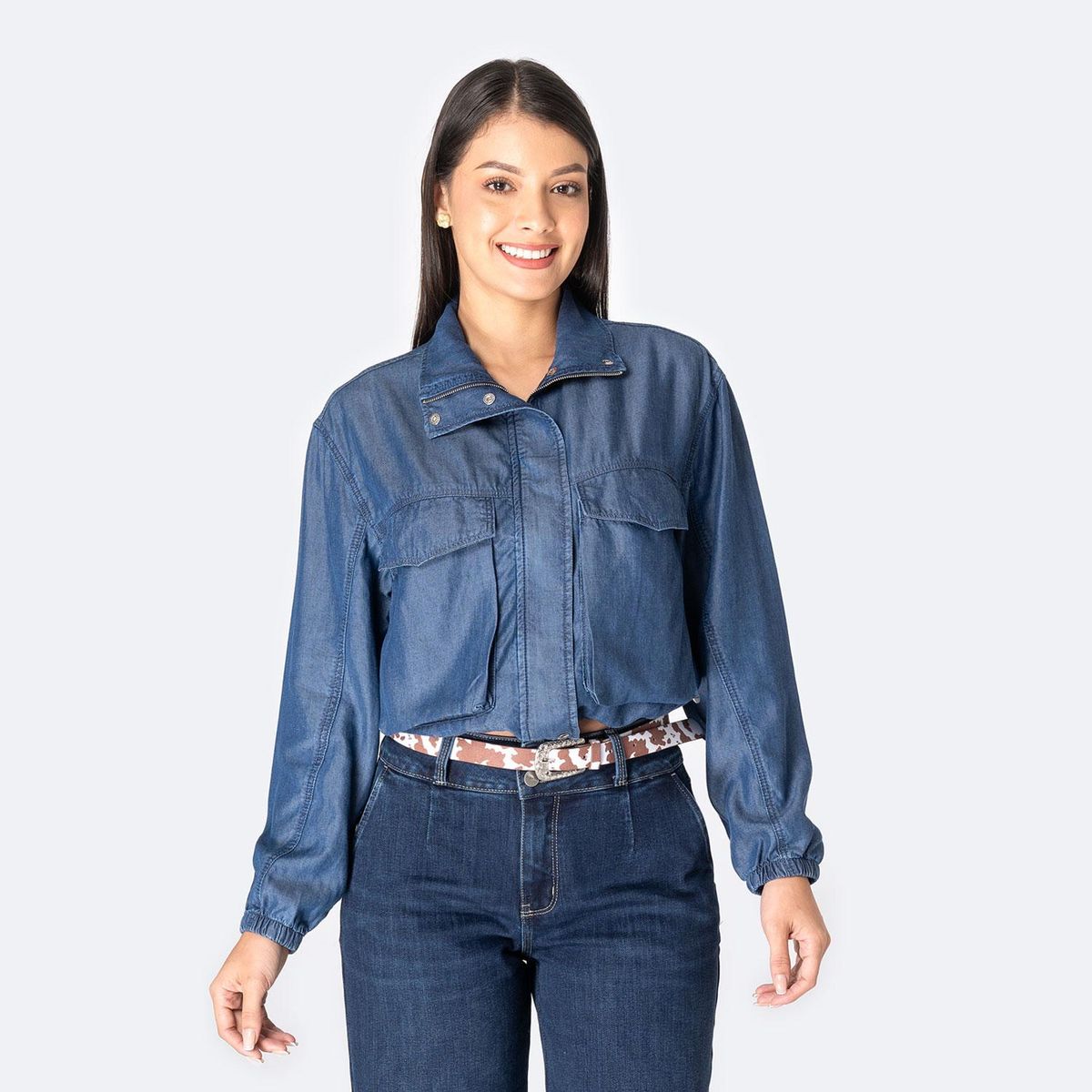 PIONIER - Blusa Jean Manga Larga Casual Mujer Pionier