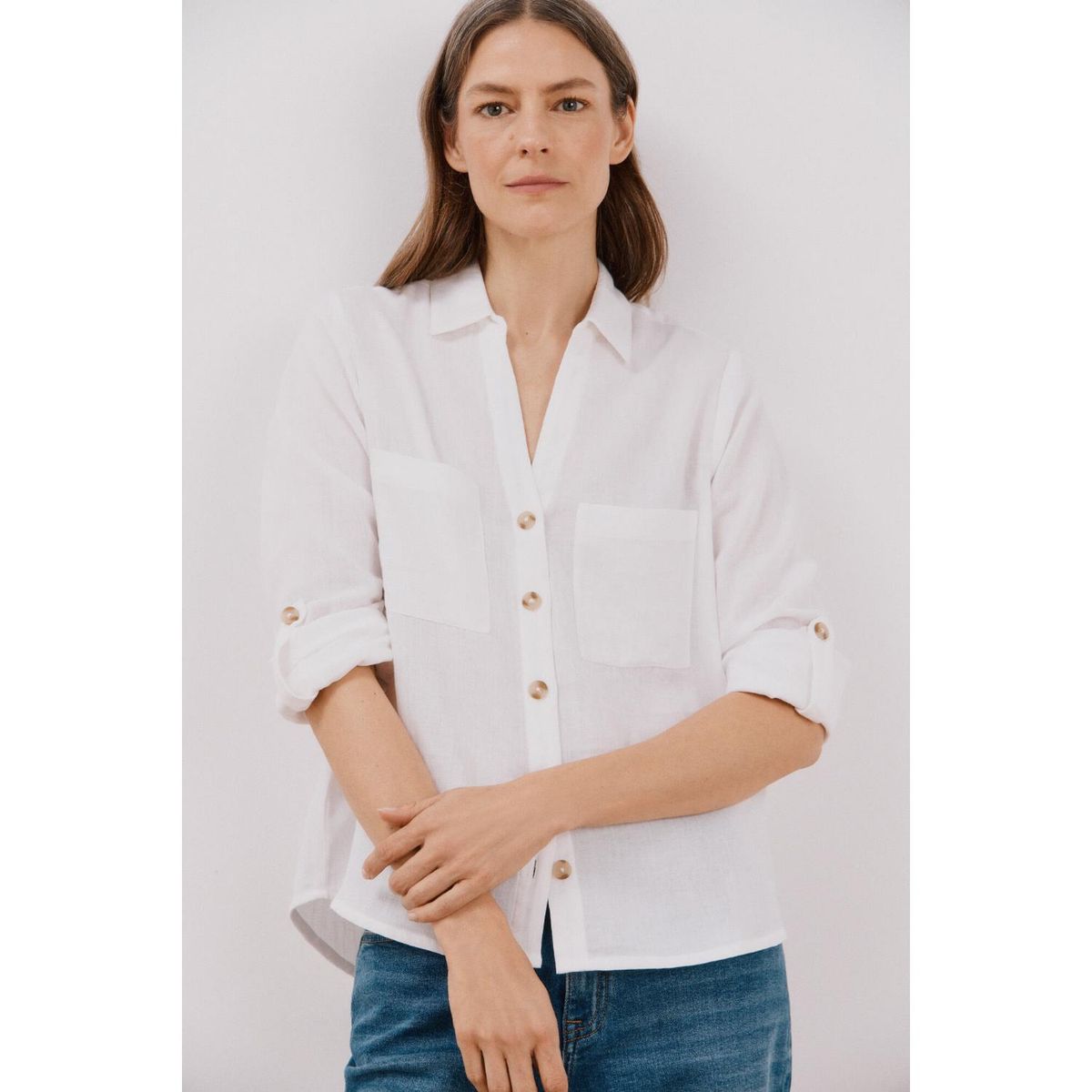 CORTEFIEL - Blusa Manga Larga 100% Algodón Mujer Cortefiel