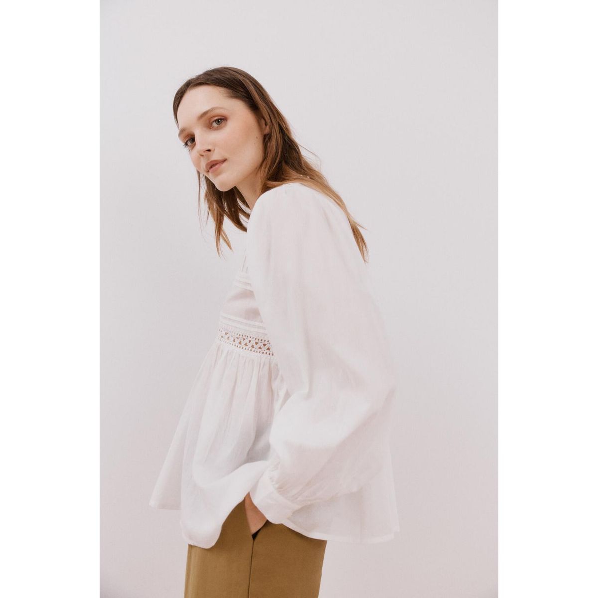 CORTEFIEL - Blusa Manga Larga Algodón Mujer Cortefiel