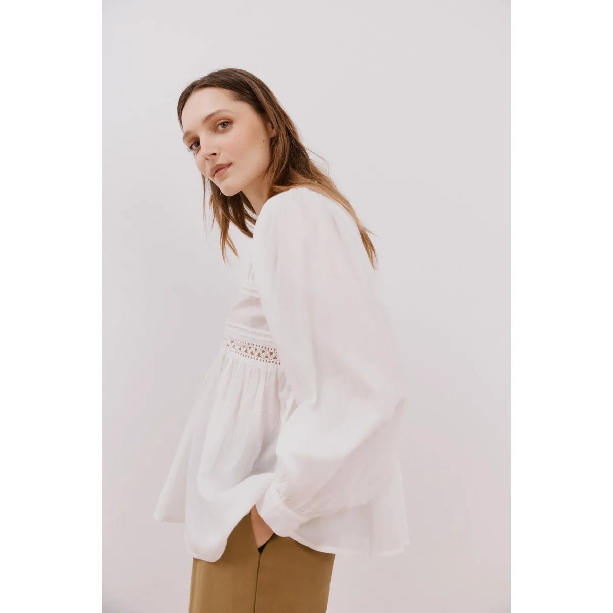 CORTEFIEL - Blusa Manga Larga Algodón Mujer Cortefiel