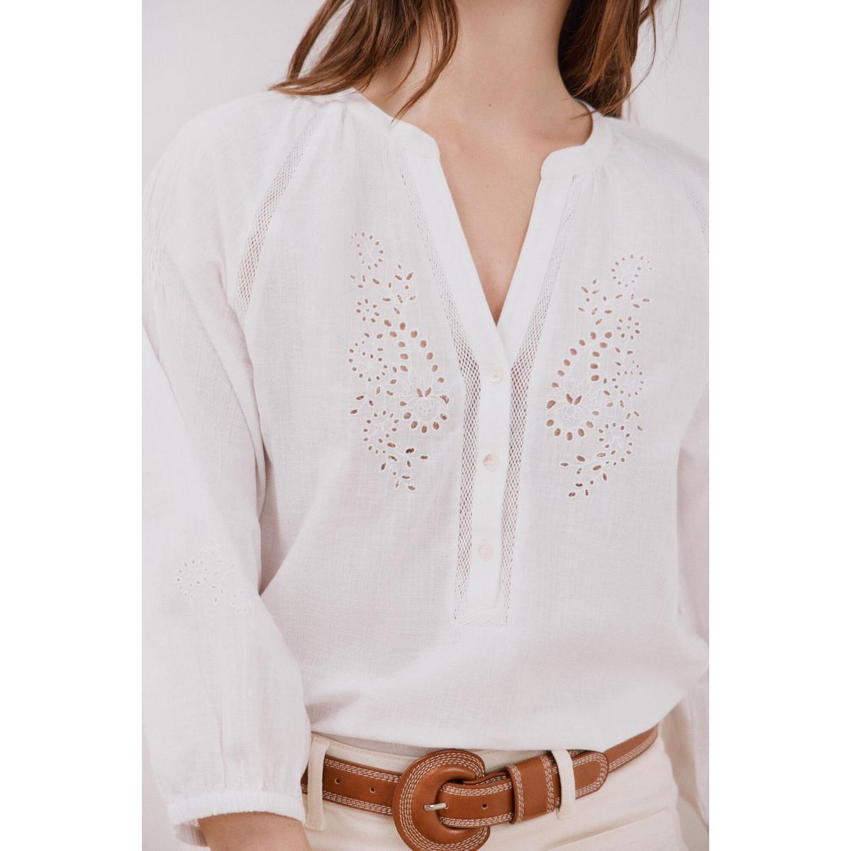 CORTEFIEL - Blusa Manga Larga Algodón Mujer Cortefiel