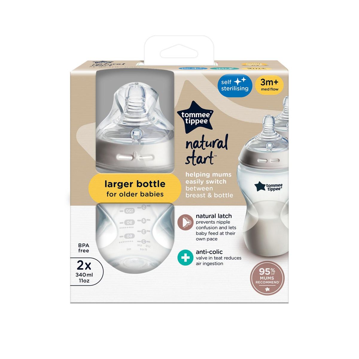 TOMMEE TIPPEE - Biberón Natural Start 11oz X2u Tommee Tippee