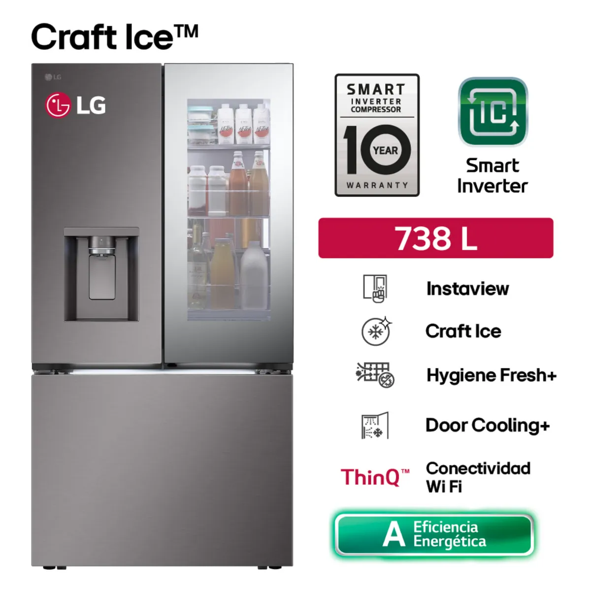 LG - Refrigeradora GM89SXD 738LT Instaview French Door Negro Acero LG