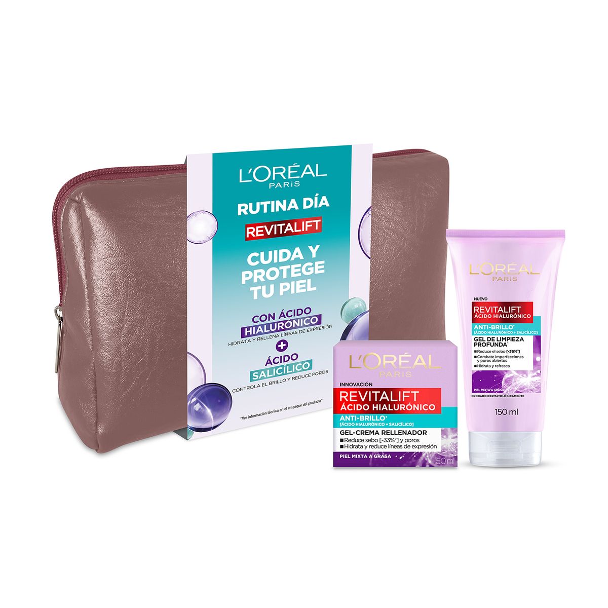 LOREAL PARIS - Pack L'oréal Paris Revitalift: Crema Gel Hialurónico 50ml + Gel Limpiador Salicílico 150ml