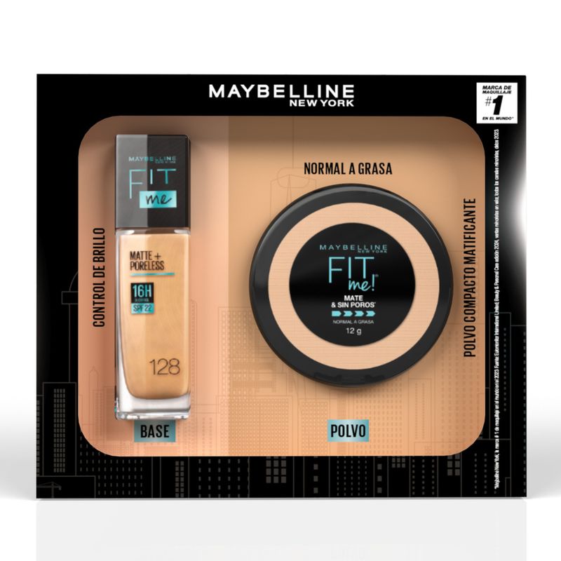 MAYBELLINE - Pack Maybelline: Base Fit Me Warm Nude 128 + Polvo Compacto Matificante Warm Nude 128