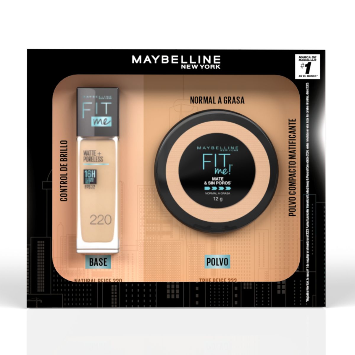 MAYBELLINE - Pack Maybelline: Base Fit Me Natual Beige 220 + Polvo Compacto Matificante True Beige 222