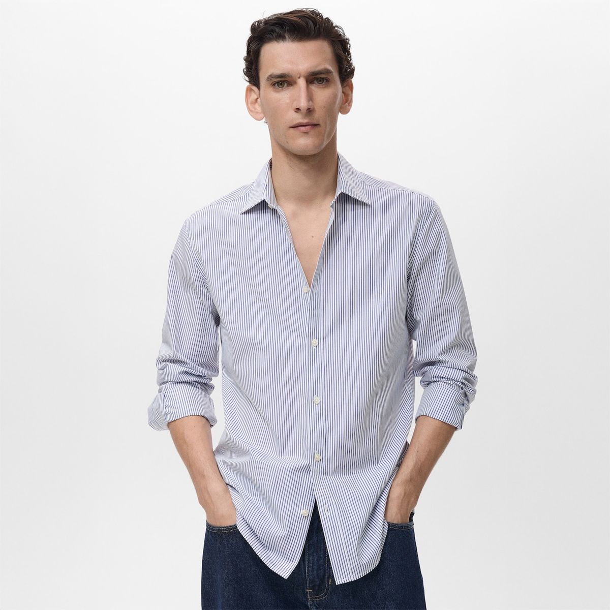 MANGO - Camisa 100% Algodón Rayas Slim Fit Hombre Mango Man