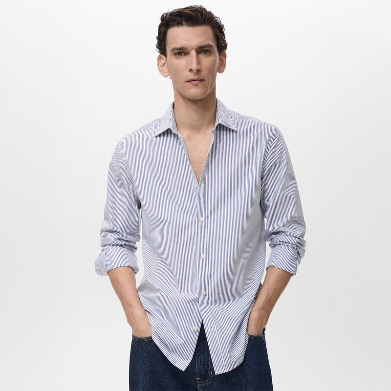 MANGO - Camisa 100% Algodón Rayas Slim Fit Hombre Mango Man