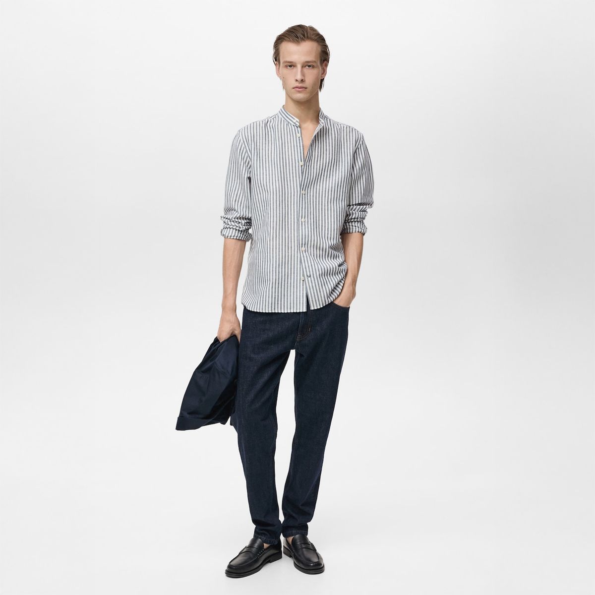 MANGO - Camisa Lino Rayas Hombre Mango Man