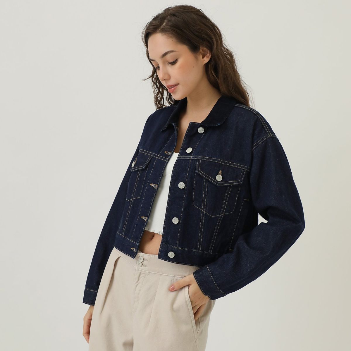 AMERICAN ABBEY - Casaca Denim Cuello Corduroy