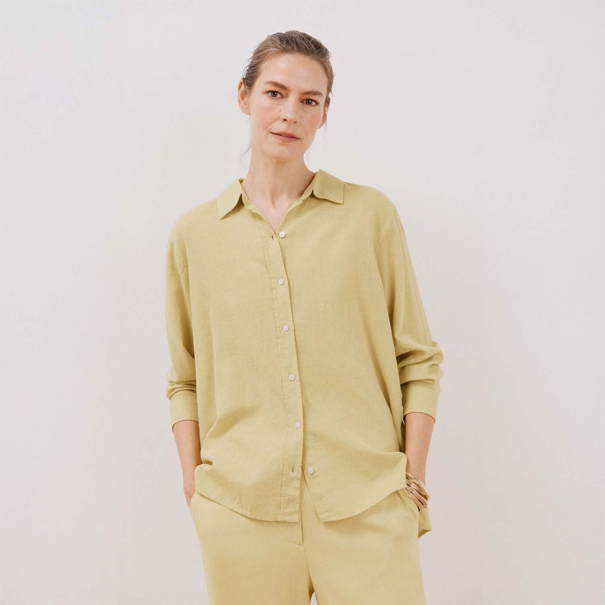 CORTEFIEL - Blusa Manga Larga Lino Mujer Cortefiel