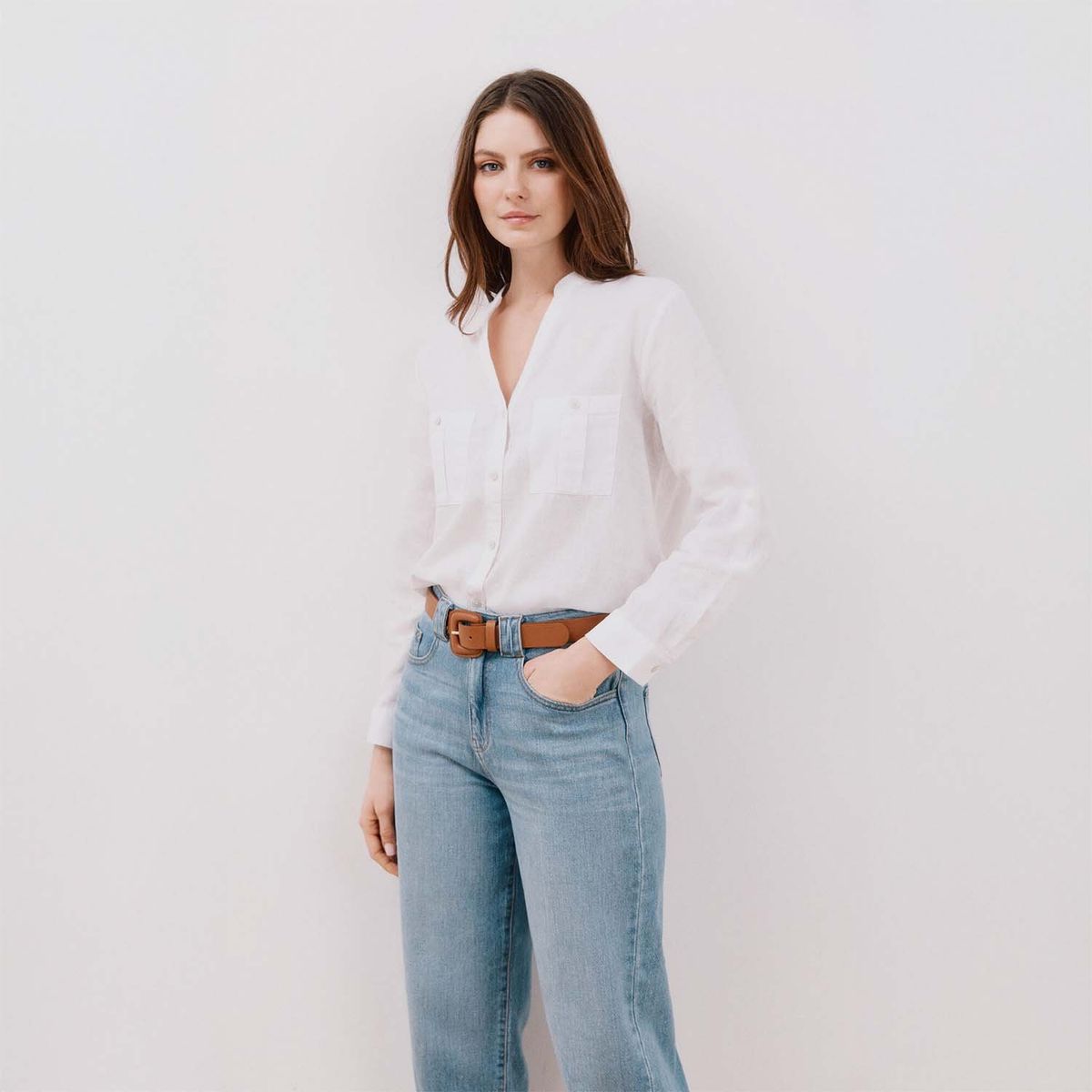 CORTEFIEL - Blusa Manga Larga Lino Mujer Cortefiel