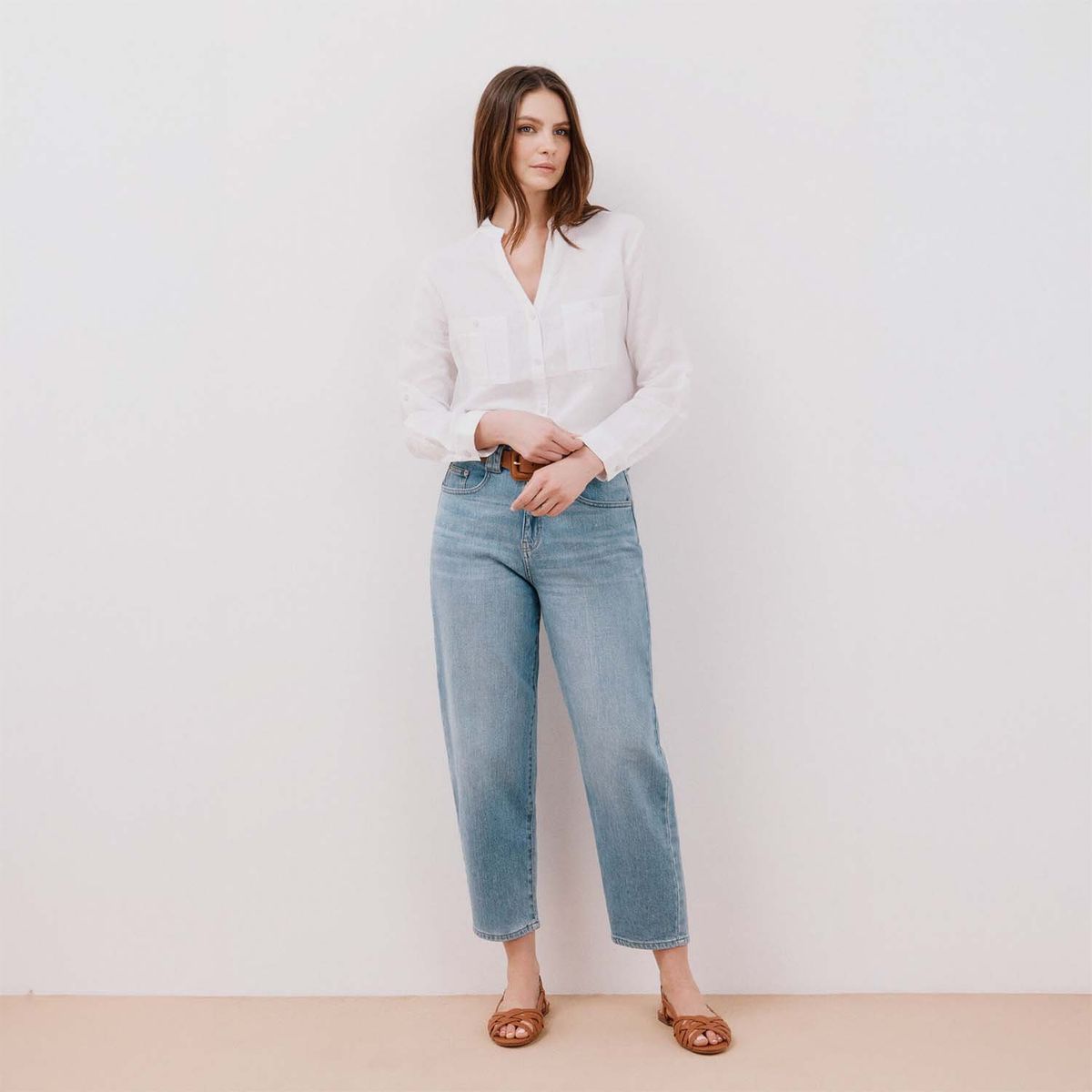 CORTEFIEL - Blusa Manga Larga Lino Mujer Cortefiel