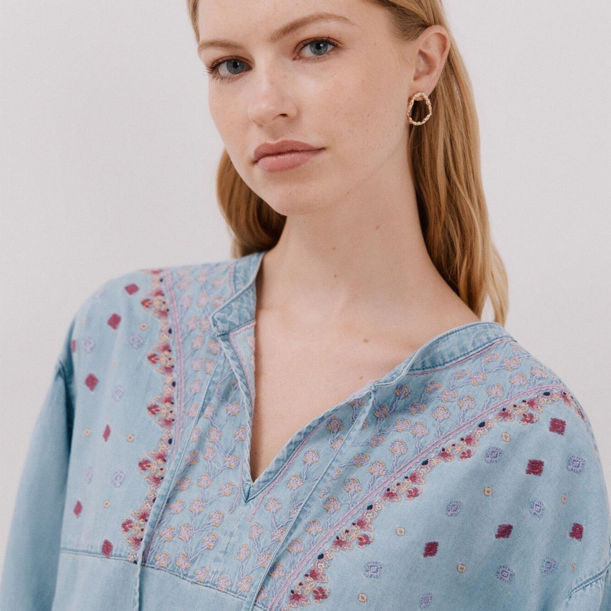 CORTEFIEL - Blusa Manga Larga 100% Algodón Mujer Cortefiel