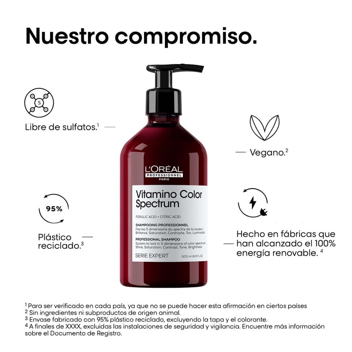 LOREAL PROFESSIONNEL - Shampoo  Vitamino Color Spectrum protege y potencial el brillo del cabello con color 500ml