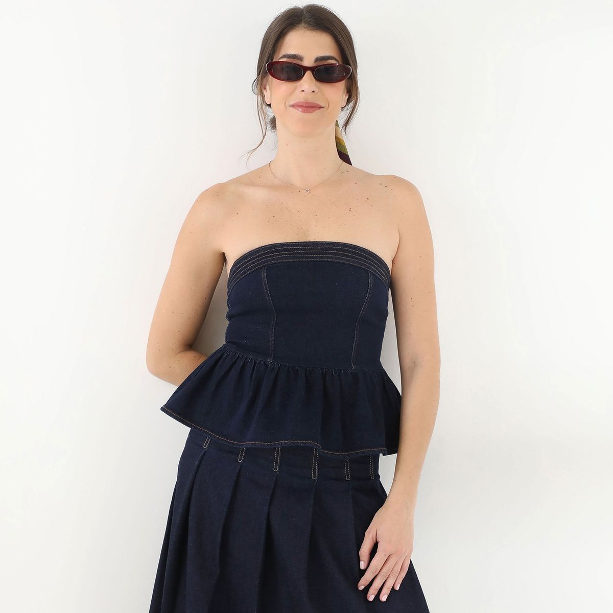 BASEMENT - Top Denim Basement Mujer Strapless By Donna Cattiva Algodón