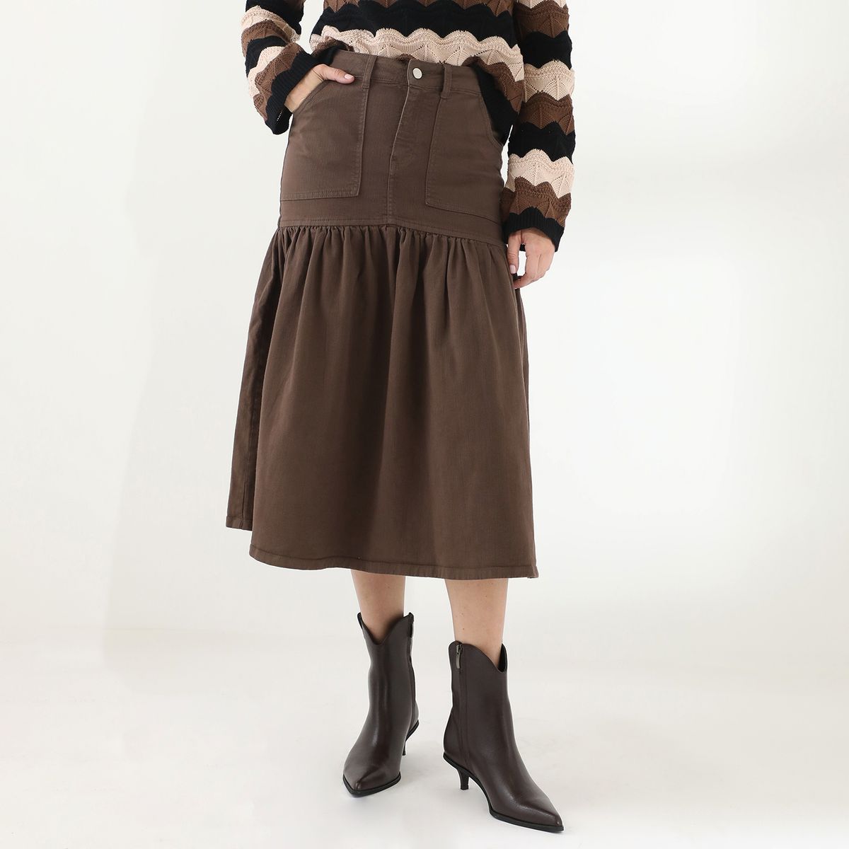 BASEMENT - Falda Larga Basement Mujer Algodón Lisa Midi By Donna Cattiva