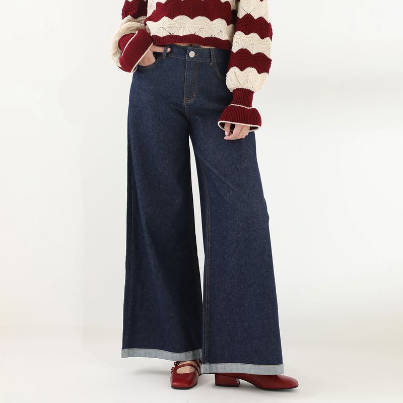 BASEMENT - Pantalón Palazzo Basement Mujer Algodón Tiro Medio By Donna Cattiva