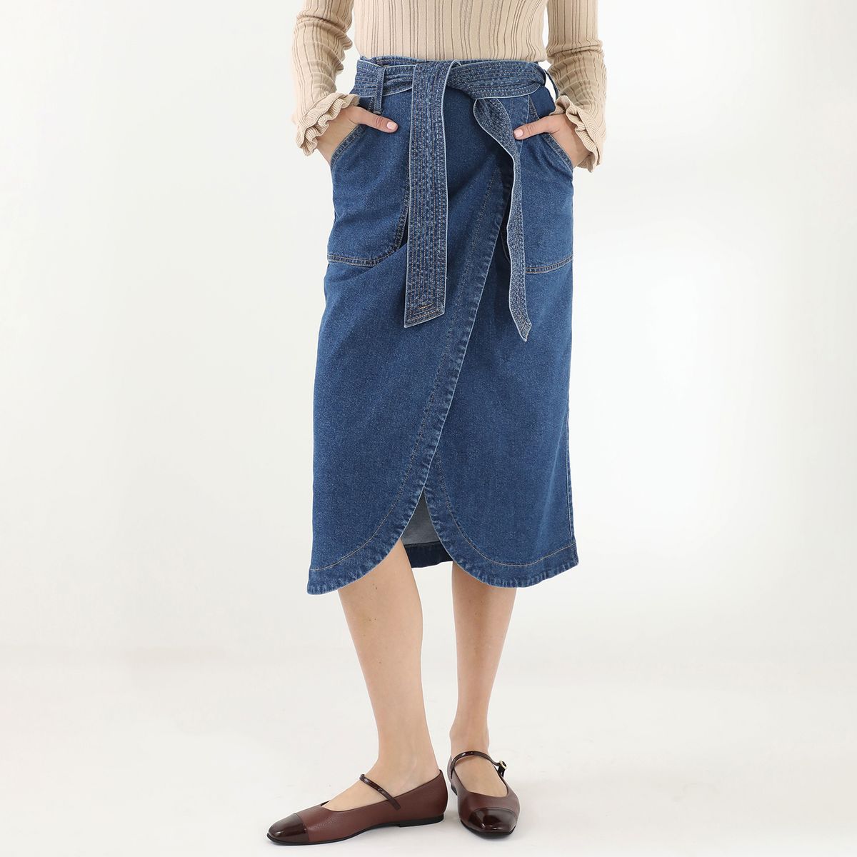 BASEMENT - Falda Larga Basement Mujer Algodón Liso Midi By Donna Cattiva