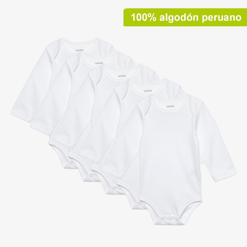 YAMP - Body Bebé Niño Niñapack X5 Manga Larga Blanquitos Algodón Yamp