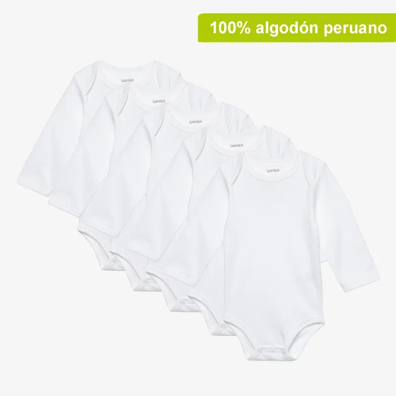 YAMP - Body Bebé Niño Niñapack X5 Manga Larga Blanquitos Algodón Yamp